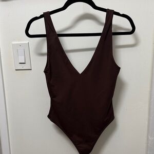 Aritzia Brown Deep V Body Suit